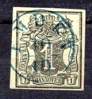 Hanovre 1851 ;N° Y/T :2  ;ob ; Fond Verdatre , Filigrane ; Belle Obli. "Emden" Cote Y : 10.00 E. - Hannover