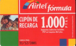 ESPAÑA. Acr-049-1. AIRTEL FORMULA - CUPON DE RECARGA 1000 PTAS. 31/12/2001. DURA.(192P) - Airtel