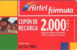 ESPAÑA. Acr-052-1. AIRTEL FORMULA - CUPON RECARGA 2000 PTAS. 31/12/2001. DURA. (193P) - Airtel