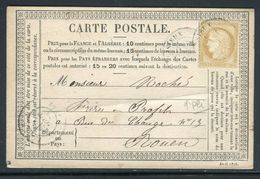 Carte Précurseur ( Petit Pli ) De Lisieux Pour Rouen En 1876 , Affranchissement Cérès - Ref J 75 - Precursor Cards