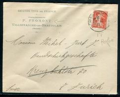 Enveloppe Commerciale P. Fromont De Villefranche En Beaujolais Pour La Suisse En 1921 ,Semeuse Perforé PF - Ref J 119 - Otros & Sin Clasificación