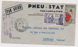 Lettre Madagascar Tananarive Pneu-Station Pour Grenoble - Cartas & Documentos