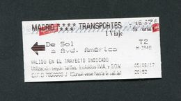 Ticket De Métro Madrid - Billet De Transport - Espagne - Europe