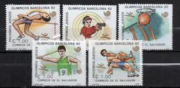 EL SALVADOR 1988 - OLYMPICS BARCELONA '92 - YVERT Nº 1026-1030 - MICHEL 1702-1706 - SCOTT 1173-1177 - El Salvador