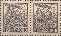 BRAZIL - PAIR DEFINITIVES "NETINHA": COMMERCE (2000 RÉIS, GREY VIOLET, WMK Mi.17 "CASA+DO+BRASIL", NO STRIPES) 1942 - MH - Nuevos