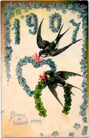 CPA Année 1907 Hirondelles Gaufré Circulé - New Year