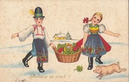 CPA MUSHROOMS, CLOVER, HORSESHOE, PIG, CHILDRENS, NEW YEAR GREETINGS - Pilze