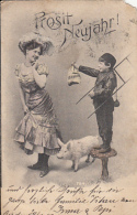 CPA MUSHROOM, PIG, YOUNG WOMAN IN VINTAGE CLOTHES, CHIMEY SWEEPER, NEW YEAR GREETINGS - Paddestoelen