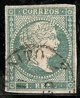 1855-ED. 45 ISABEL II FILIGRANA LINEAS CRUZADAS 1 REAL AZUL VERDOSO-FECHADOR DE DON BENITO. BADAJOZ - Nuevos