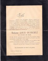 DOODSBRIEF - LETTRE DE DECES ** SINT NIKLAAS - ANTWERPEN - MADAME LOUIS DUTREMEZ ( Née DE HAES )  - 1826 - 1904 ** - Obituary Notices