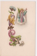 Carte Illustrée Ange Archange Dans Un Nuage Avec Un Rameau D Olivier Branche De Fleur Facon Art Nouveau - Anges
