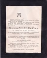 DOODSBRIEF - LETTRE DE DECES ** BRUGES - VEUVE DE COCK ( Née Louise Van Sieleghem ) - 1820 - 1902 ** - Obituary Notices