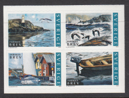 Sweden 2002 MNH Scott #2442 Block Of 4 (5k) Lighthouses, Boats Summer In Bohuslan - Unused Stamps