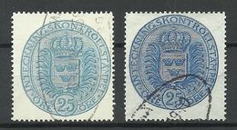 SCHWEDEN Sweden Revenue Tax Inteckningskontrollstämpel 25 Öre Light And Dark Blue O Watermarked - Fiscali