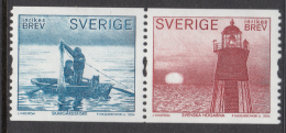 Sweden 2004 MNH Scott #2483 Se-tenant Pair (5.50k) Fisherman, Lighthouse Sunset - Unused Stamps