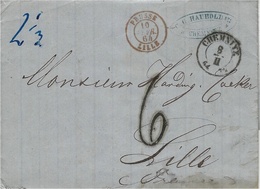 1864- Letter From CHEMNITZ To Lille  - Rating 6 D  French Entr.  Red PRUSSE / LILLE - Brieven En Documenten