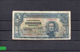 URUGUAY 1939, "RARISIMO FIRMADO PRIMER SUBGERENTE GENERAL", 5 PESOS, P-36a, CIRCULADO, 2 ESCANER - Uruguay