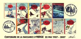 FRANCE 2007 N°00c - 10 Albums Fictifs Tintin Au Tibet + 2 Cachets 1er Jour FDC TINTIN KUIFJE HERGE GUEBWILLER - Hergé