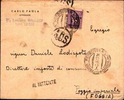 87018) Lettera Com 50c. Amgot Da Catania Per Poggio Impriale Il 2-6-1944 Restituita Al Mittente - Anglo-american Occ.: Sicily