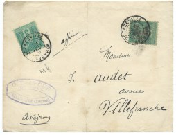 ENVELOPPE SAGE 5 C VERT / DECAZEVILLE AVEYRON POUR VILLEFRANCHE AVEYRON / 1893 - 1877-1920: Semi Modern Period