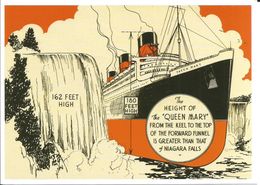 Paquebot Queen Mary, Ocean Liner, Height, Greater Than Niagara Falls - Chutes Du Niagara - Carte Postale Illustrée - Piroscafi