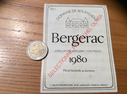 Etiquette De Vin « BERGERAC - DOMAINE DE BOUFFEVENT - C. PAUTY LAMONZIE-SAINT-MARTIN (24)» 1980 - Bergerac