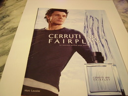 PUBLICITE  PARFUM CERRUTI 1881 AVEC M.LAVOINE 2011 - Unclassified