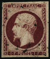 Oblit. N°18a 1F Carmin Foncé, Certif Calves - TB - 1853-1860 Napoleon III