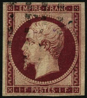 Oblit. N°18g 1F Velours, Nuance Exceptionnelle, Pièce D'amateur RARE - TB - 1853-1860 Napoleon III