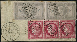 Oblit./fragment N°33 +57 5F De L'empire, Paire + 80c Rose, Bande De 3 Obl GC 1665 Sur Fragment - TB - 1863-1870 Napoleone III Con Gli Allori