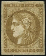 ** N°43B 10c Bistre Jaune R2, Signé Brun - TB - 1870 Bordeaux Printing