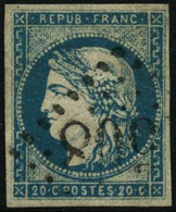 Oblit. N°44A 20c Bleu R1, Type I - TB - 1870 Emissione Di Bordeaux