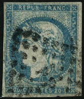 Oblit. N°44B 20c Bleu, Type I R2, Impression Usée - TB - 1870 Emission De Bordeaux