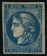 ** N°46B 20c Bleu R2, Type III - TB - 1870 Bordeaux Printing