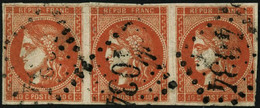 Oblit. N°48a 40c Orange Vif, Bande De 3 Obl GC 4034, Très Légers Défauts - TB - 1870 Emissione Di Bordeaux