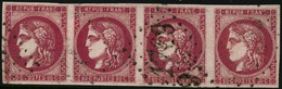 Oblit. N°49 80c Rose,  Bande De 4 Obl GC, Petits Défauts - B - 1870 Bordeaux Printing