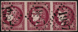 Oblit. N°49b 80c Rose Vif, Bande De 3 Obl GC 1987, Coup De Ciseaux Entre 1er Et 2è Timbres - B - 1870 Emissione Di Bordeaux