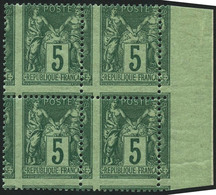 ** N°75 5c Vert, Bloc De 4 Spectaculaire Variété De Piquage - TB - 1876-1878 Sage (Type I)