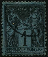 Oblit. N°84 1c Noir S/bleu De Prusse - TB - 1876-1878 Sage (Tipo I)