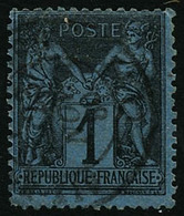 Oblit. N°84 1c Noir S/bleu De Prusse - TB - 1876-1878 Sage (Tipo I)