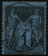 Oblit. N°84 1c Noir S/bleu De Prusse, Infime Froissure - B - 1876-1878 Sage (Tipo I)