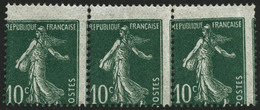 ** N°159 10c Vert, Superbe Variété De Piquage Bande De 3 - TB - Other & Unclassified