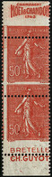 ** N°199 50c Rouge, Paire Avec Bande Pub Superbe Varièté De Piquage - TB - Other & Unclassified