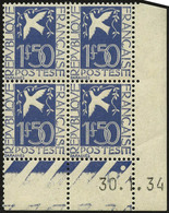 ** N°294 1F50 Outremer, Bloc De 4 CD 30/1/34 - TB - Other & Unclassified