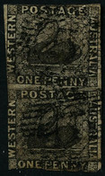 Oblit. N°1 1p Noir, Paire Verticale, Touché - B - Used Stamps