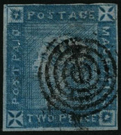 Oblit. N°8A 2p Bleu, Gravure Intermédiaire, Signé Brun - TB - Mauritius (...-1967)