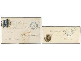 39 BELGICA. Of.6, 7. 1851. TWO Covers Franked With <B>10 Cts.</B> Brown And <B>20 Cts.</B> Blue. <B>BRAF C </B>and <B>BR - Andere & Zonder Classificatie