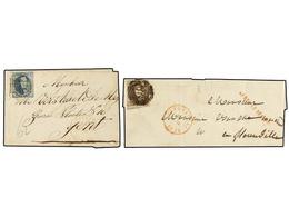 44 BELGICA. 1852. TWO Covers With <B>10 Cts.</B> And <B>20 Cts.</B> Franking. Lineal <B>APRES LE DEPART</B> Marks. Fault - Sonstige & Ohne Zuordnung