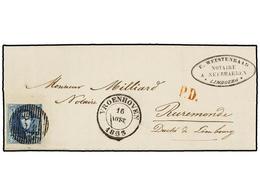 47 BELGICA. 1853. VROENHOVEN To ROERMOND (Holland). Entire Letter Franked With <B>20 Cts.</B> Blue Stamp, Tied By <B>54  - Autres & Non Classés