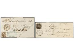 55 BELGICA. Of.14 (2). 1864. TWO Covers Franked With <B>10 Cts.</B>  Brown Stamps. <B>AFFRANCHISSEMENT INSUFFISANT.</B> - Andere & Zonder Classificatie